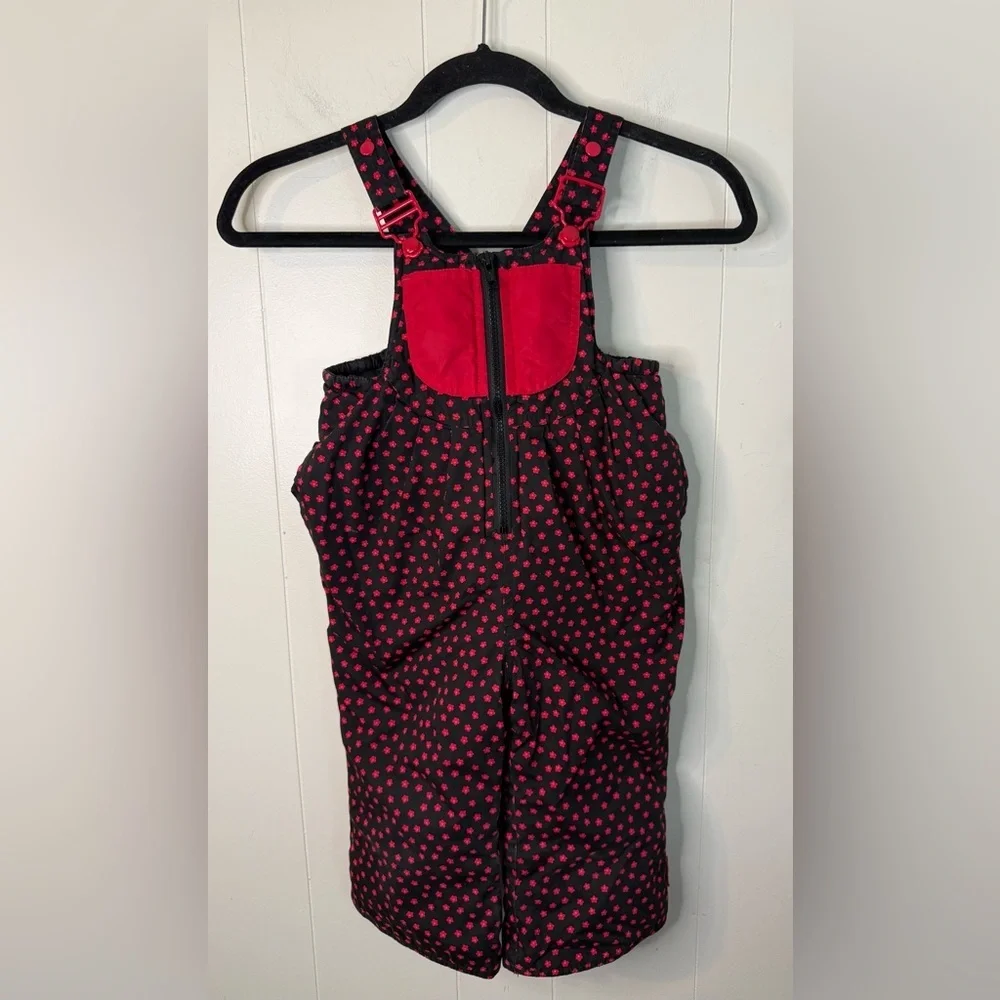 VTG Gymboree Girls Ski Snow Overalls Bib Sz S Black Red Floral Winter
